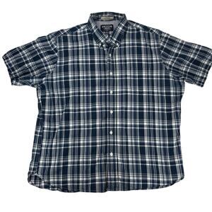 The New Ivy Brand Madras Plaid Shirt Mens XL Blue White Short Sleeve Button Down